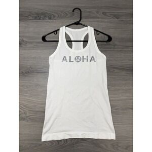 Lululemon Swiftly Tank White Size 4 Women's Hawaii Edition Silver Aloha Yoga Gym